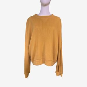 GAP Mustard Waffle Knit Oversized Crewneck Sweatshirt Top Size L